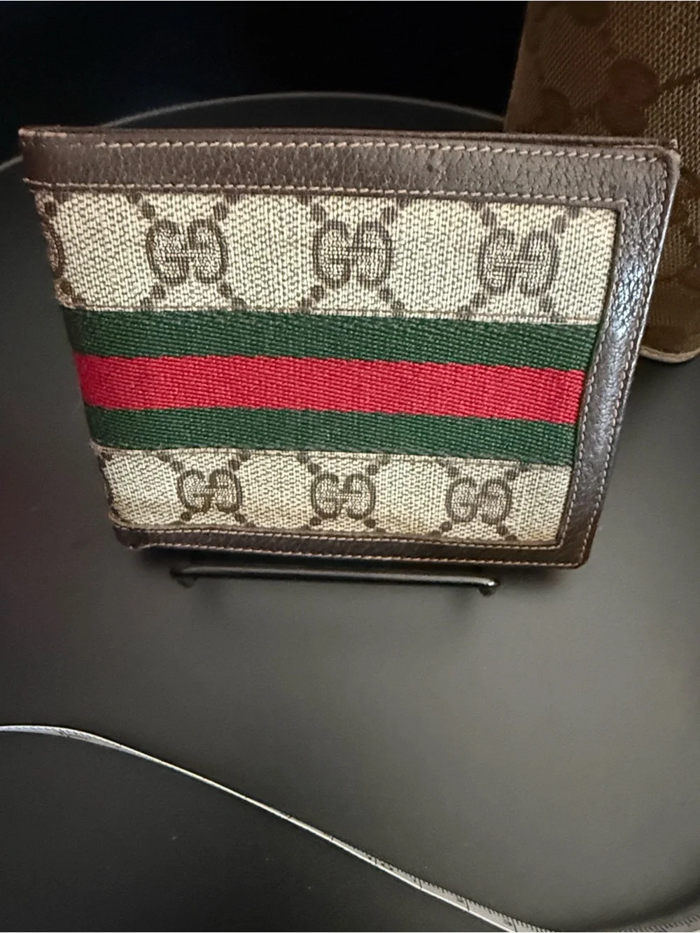 Gucci Brown GG Canvas Wallet with Green and Red Web Stripe